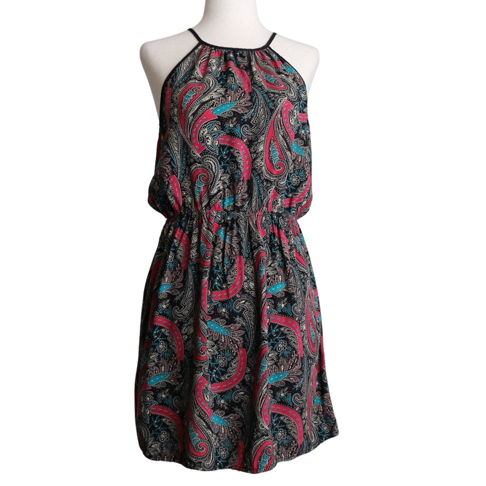 Forever 21 Paisley Sleeveless Halter Mini Dress - S/M - Black, Pink, Turquoise
